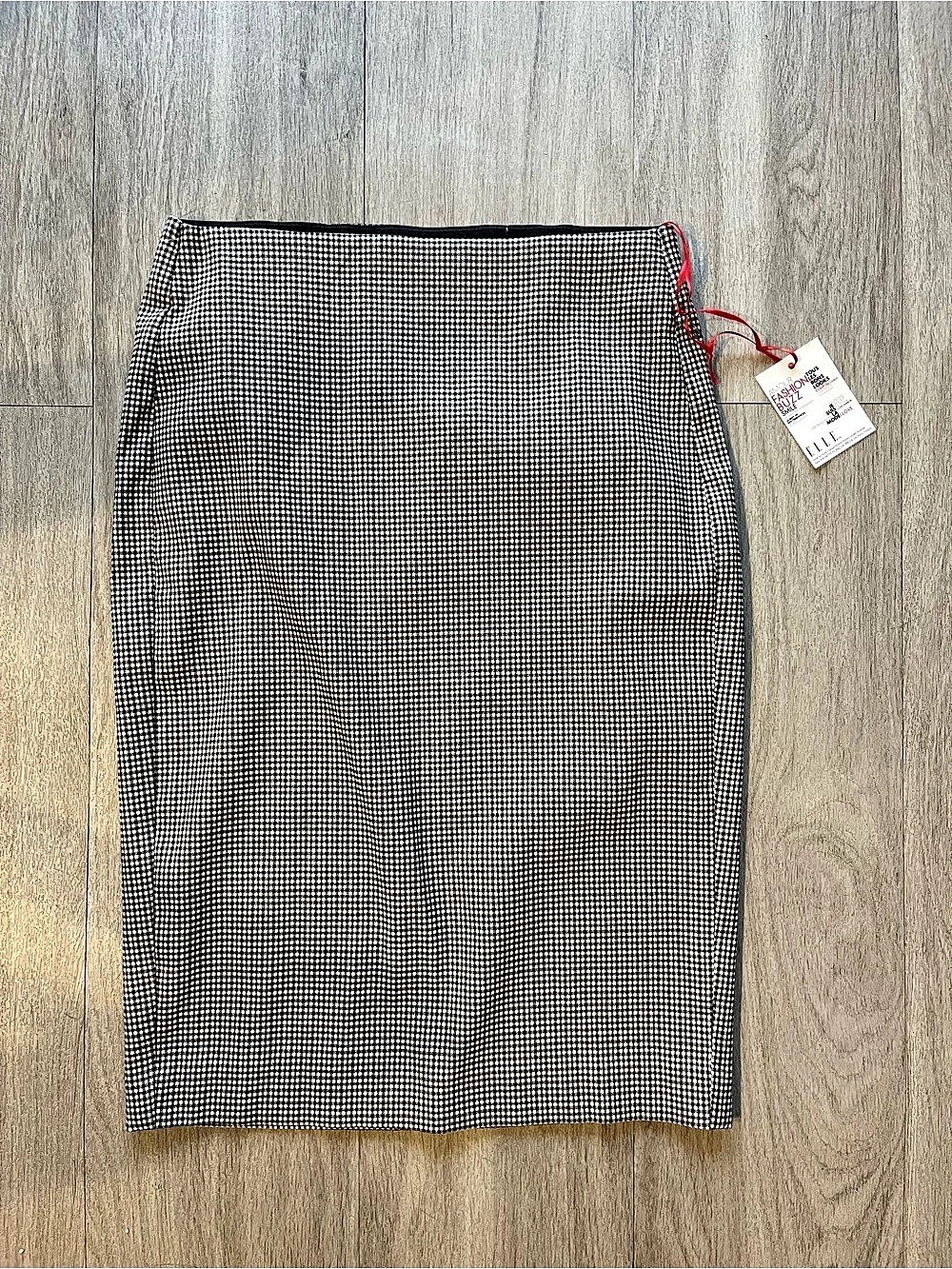 ELLE The Polished Stretch Skirt Houndstooth Pencil Skirt in Black & White XS NWT